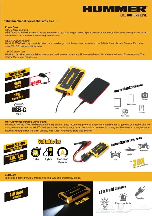 شاحن متنقل باور بانك همر Hummer لتشغيل السيارة 2