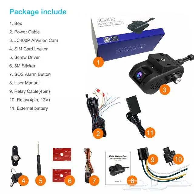 داش كام Jimil JC400 DashCam تدعم مدخل شريحة 4G تتبع 5