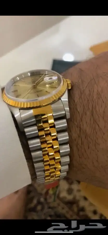 ساعة رولكس أصليه نظيفة مخزنه نص ذهب ونص ستيل قزاز كريستال 9