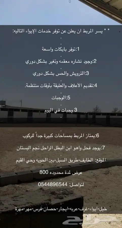 أسطبل للايجار الشهري بوايك خيل 0