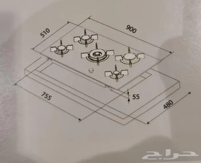 سطح غاز ايطالي زجاج اسود سيراميك 3