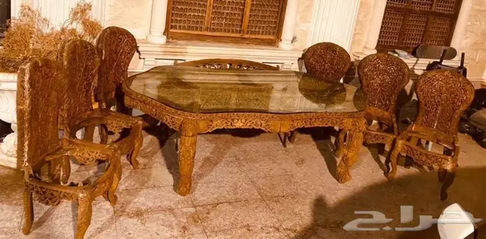 طاولة سفرة انتيك مع 6 كراسي حفر خشب (هاند ميد بالكامل ) 1