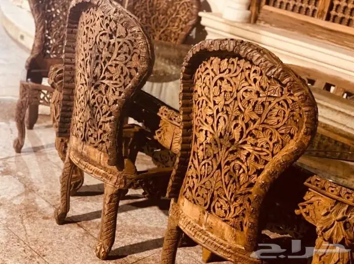 طاولة سفرة انتيك مع 6 كراسي حفر خشب (هاند ميد بالكامل ) 2