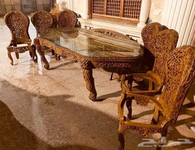 طاولة سفرة انتيك مع 6 كراسي حفر خشب (هاند ميد بالكامل ) 0