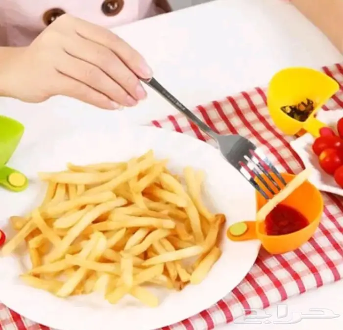 أربعة أوعية ملونة للكاتشاب والصوص تثبت بالصحن 0