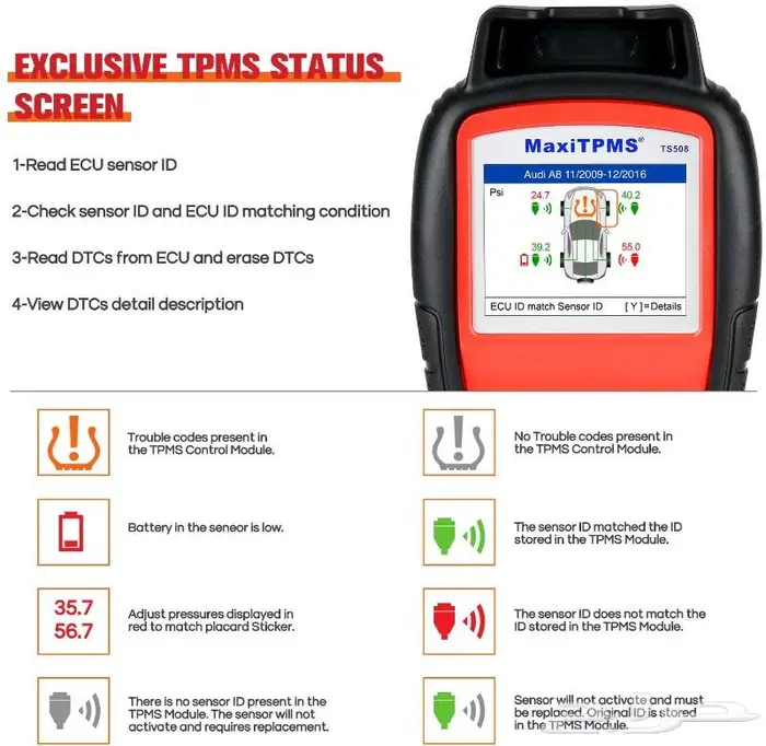 جهاز فحص وبرمجة حساسات الكفرات Autel TS508 13