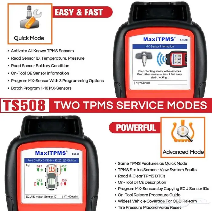 جهاز فحص وبرمجة حساسات الكفرات Autel TS508 16