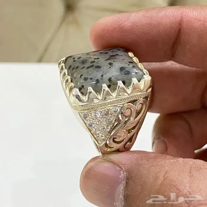 خاتم راهي مربع بحجر المراد الشفاف افريقي 7