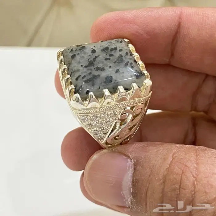 خاتم راهي مربع بحجر المراد الشفاف افريقي 0