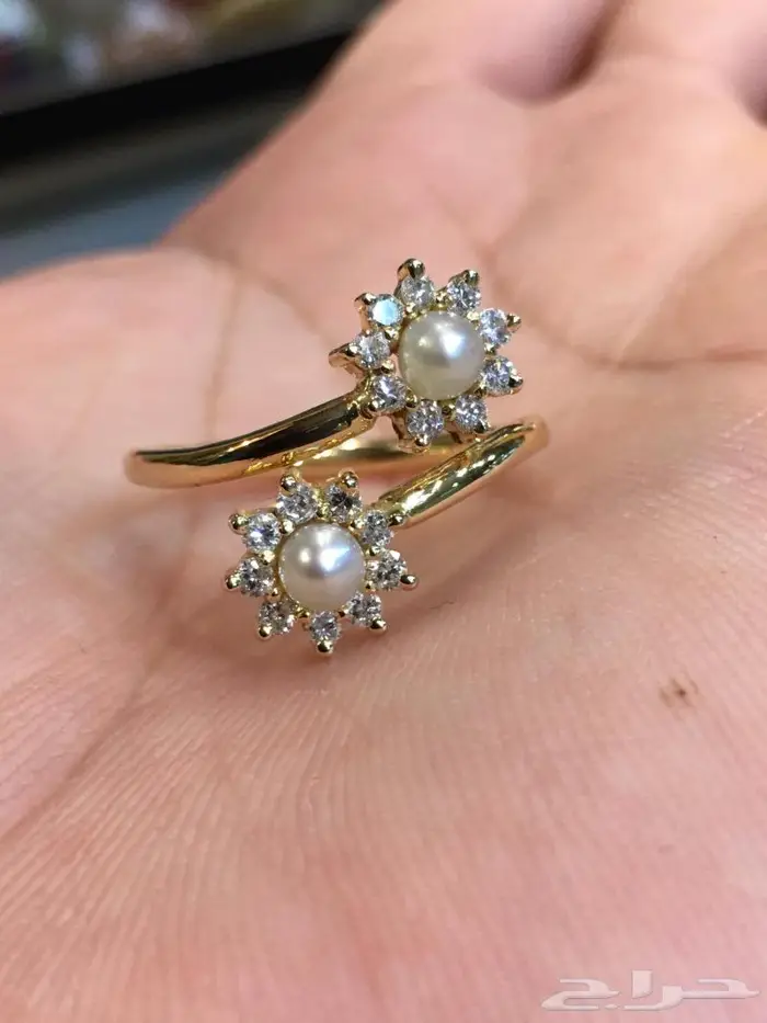 خاتم لؤلؤ والماس جميل 0