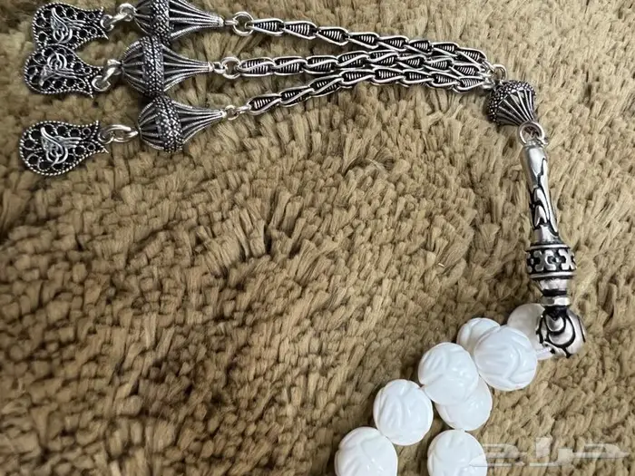 مسباح مرجان ابيض كركوشة فضة 2