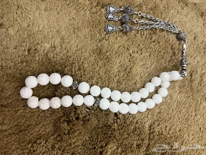 مسباح مرجان ابيض كركوشة فضة 3