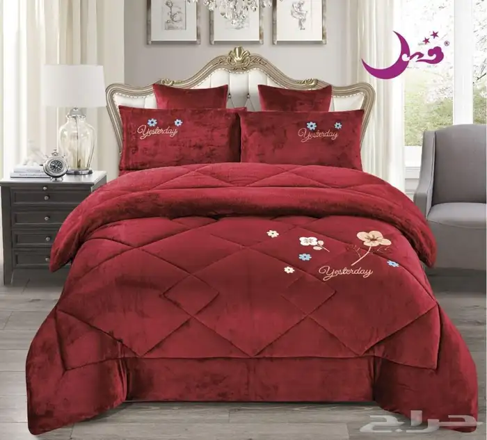 مفرش سرير 6 قطع نفرين شتوي مخمل فرو ب220 ريال 0