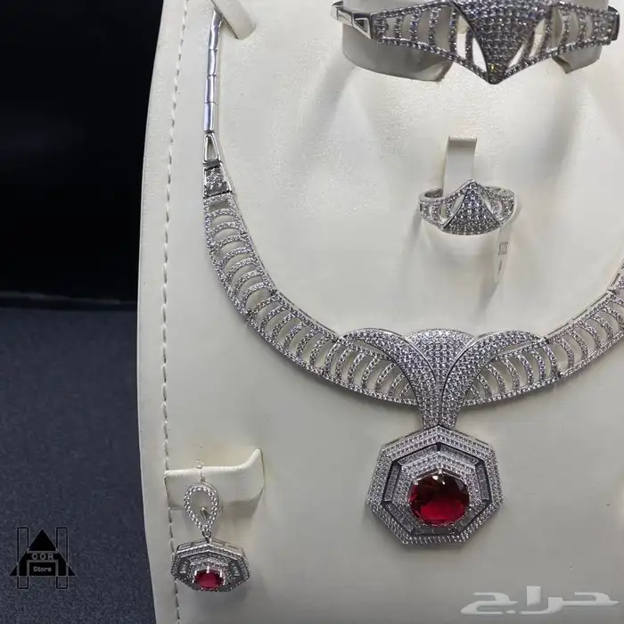 طقم فضه ( Silver ) نسائي عيار 925 ياقوت أحمر و زركون امريكي 1