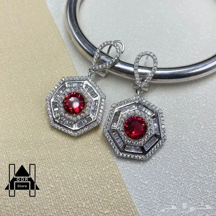 طقم فضه ( Silver ) نسائي عيار 925 ياقوت أحمر و زركون امريكي 3
