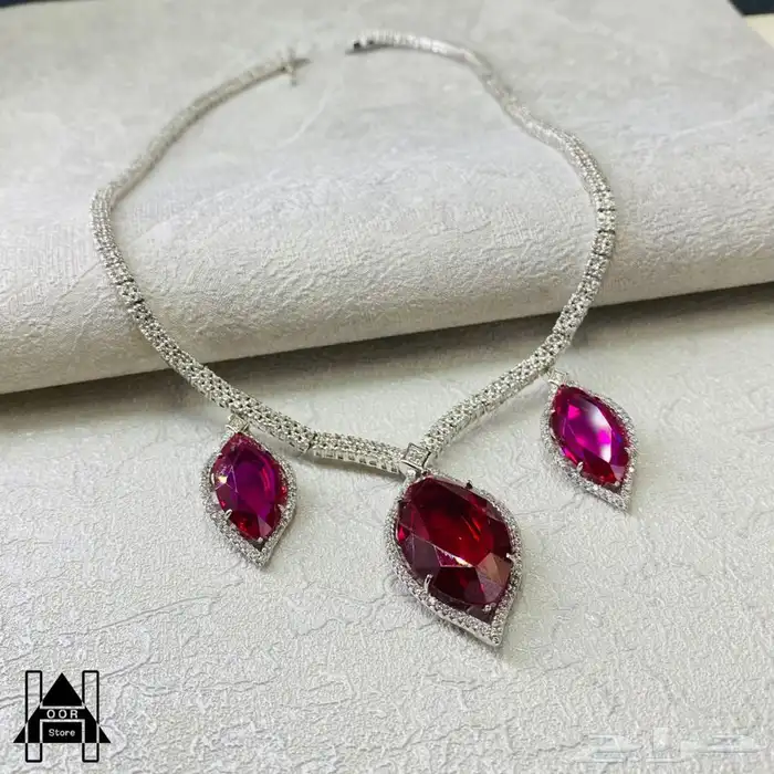 طقم فضه ( Silver ) عيار 925 ياقوت أحمر ملكي فاخر وزركون 100 1