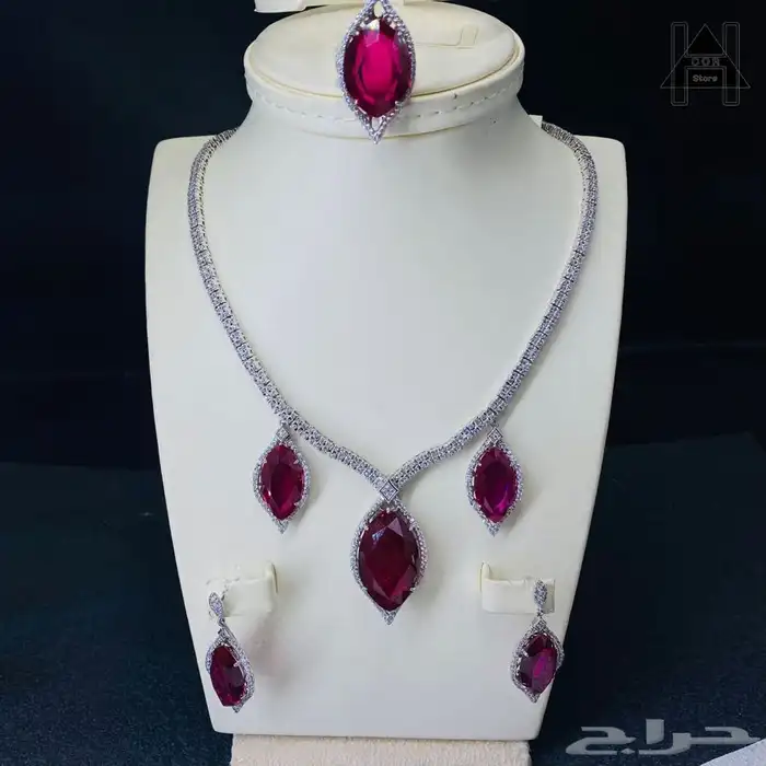 طقم فضه ( Silver ) عيار 925 ياقوت أحمر ملكي فاخر وزركون 100 0