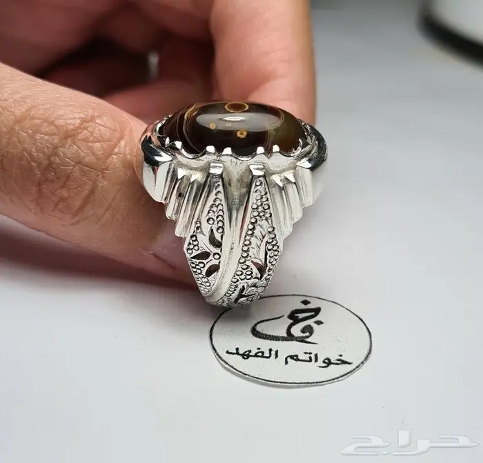 خاتم فضه فخم عقيق سليماني مصور طير نادر جدا 5