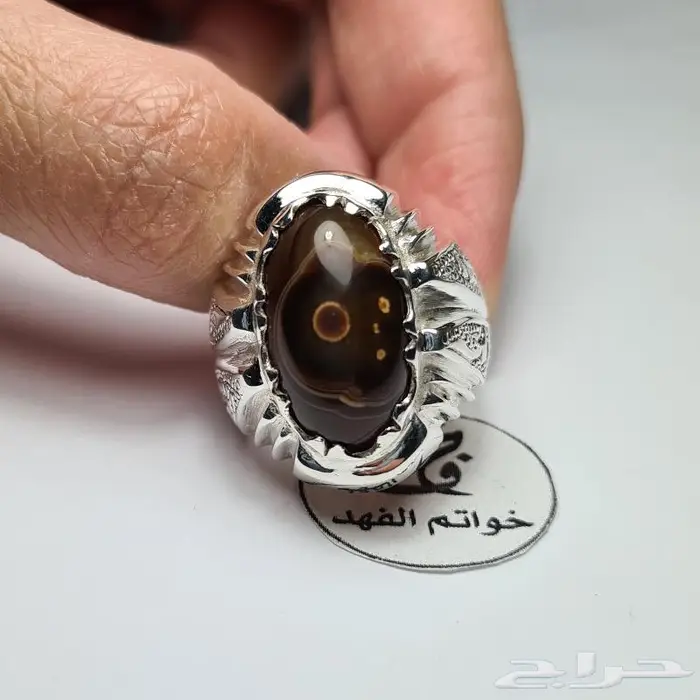 خاتم فضه فخم عقيق سليماني مصور طير نادر جدا 7