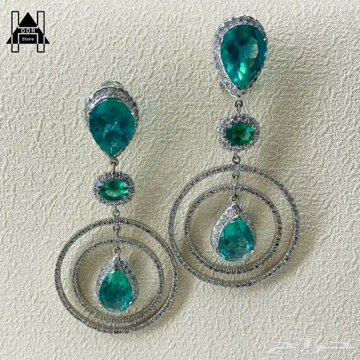 طقم فضة (Silver) عيار 925 إسترليني بأحجار زمرد أخضر وزركون 2