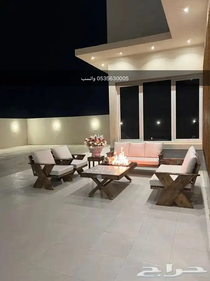 منقل نار متحرك خشب وحديد مع جلسات خارجيه 8