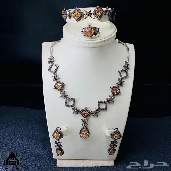 طقم فضة استرليني عيار 925 مرصع بأحجار (الراين البني) 0