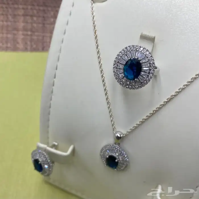 طقم الياقوت الازرق فضة إسترليني عيار 925 0