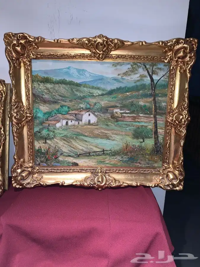 طقم لوحتان رسم تشكيلي أثريتان ببرواز ذهبي معتق 2