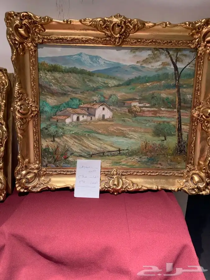 طقم لوحتان رسم تشكيلي أثريتان ببرواز ذهبي معتق 4