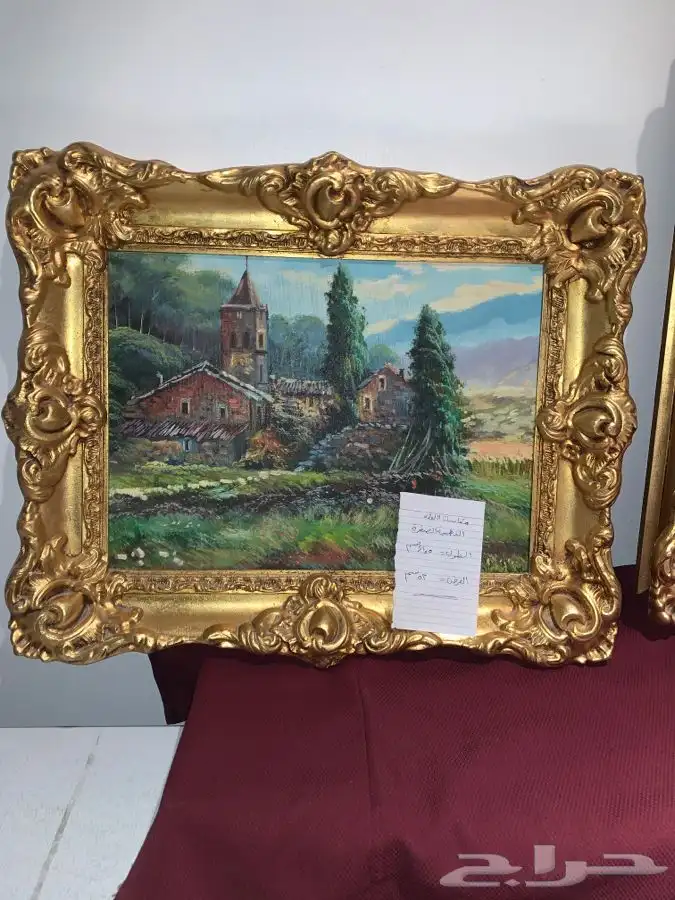 طقم لوحتان رسم تشكيلي أثريتان ببرواز ذهبي معتق 11