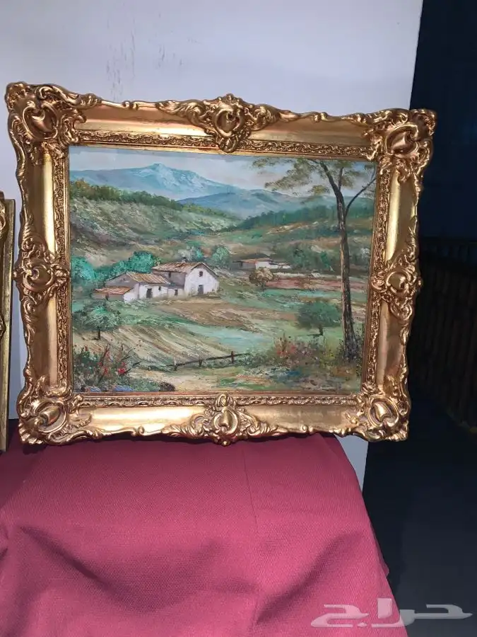 طقم لوحتان رسم تشكيلي أثريتان ببرواز ذهبي معتق 6