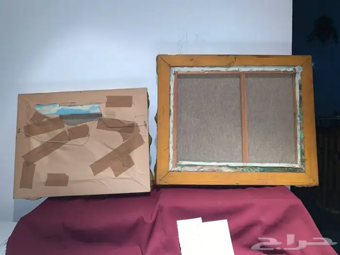 طقم لوحتان رسم تشكيلي أثريتان ببرواز ذهبي معتق 21