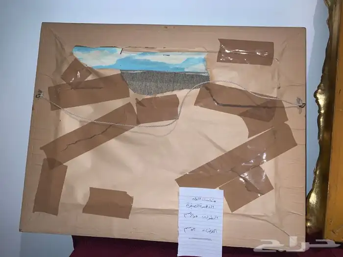 طقم لوحتان رسم تشكيلي أثريتان ببرواز ذهبي معتق 23