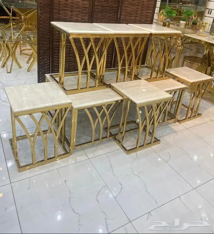 طاولات خدمه استيل مع رخام لحق العرض 1