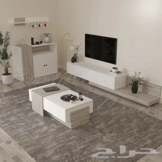 طقم طاولات تلفزيون بني مع اسود او رمادي وابيض 1