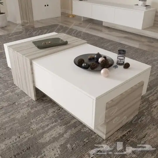 طقم طاولات تلفزيون بني مع اسود او رمادي وابيض 2