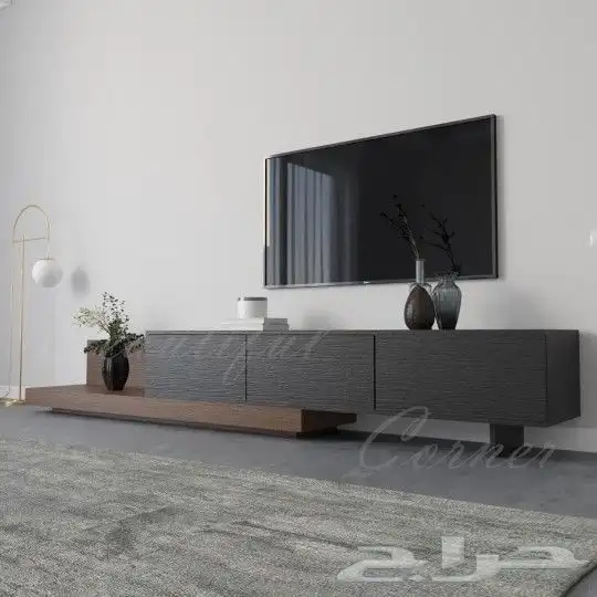 طقم طاولات تلفزيون بني مع اسود او رمادي وابيض 11