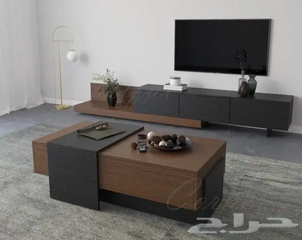 طقم طاولات تلفزيون بني مع اسود او رمادي وابيض 17