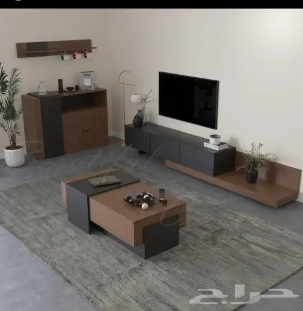 طقم طاولات تلفزيون بني مع اسود او رمادي وابيض 0