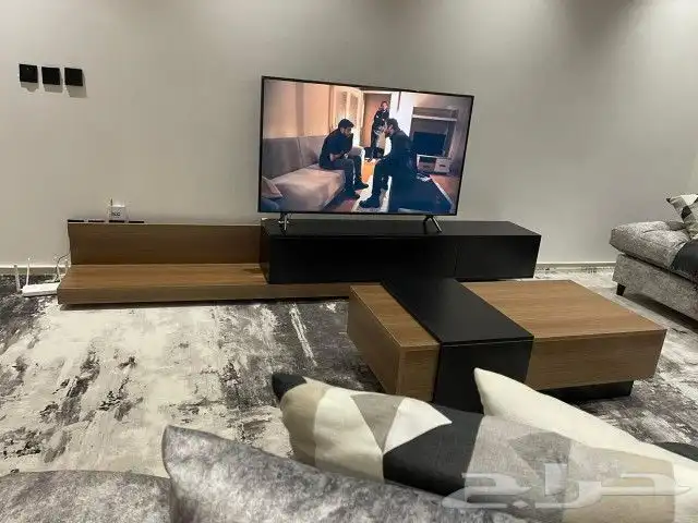 طقم طاولات تلفزيون بني مع اسود او رمادي وابيض 14