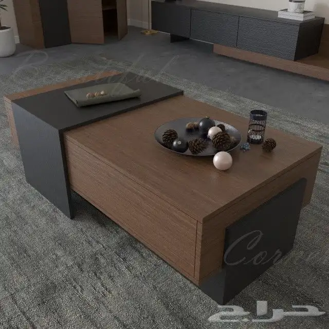 طقم طاولات تلفزيون بني مع اسود او رمادي وابيض 12