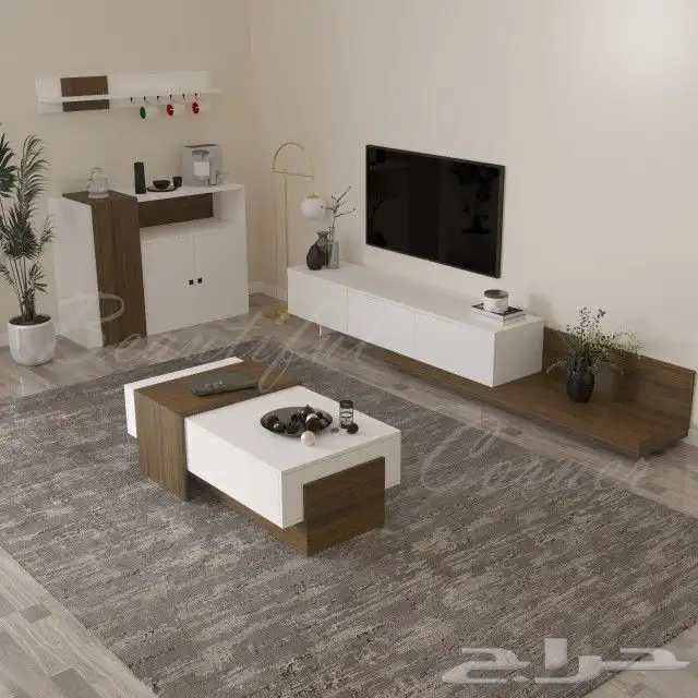 طقم طاولات تلفزيون بني مع اسود او رمادي وابيض 18
