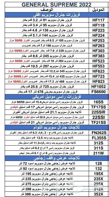 فريزر جنرال سوبريم راسي موديل امريكي مكيف جنرال سوبريم 1