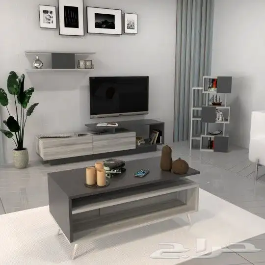 طقم طاولات SH01 ابيض ورمادي أو بيج وخشبي 1