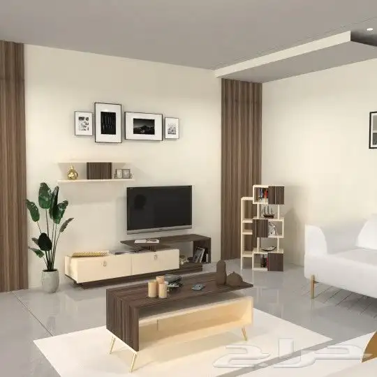 طقم طاولات SH01 ابيض ورمادي أو بيج وخشبي 0