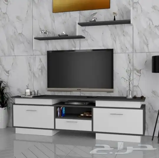 طاولة تلفزيون SHTV37 gأبيض ورمادي وبني وبيج 0