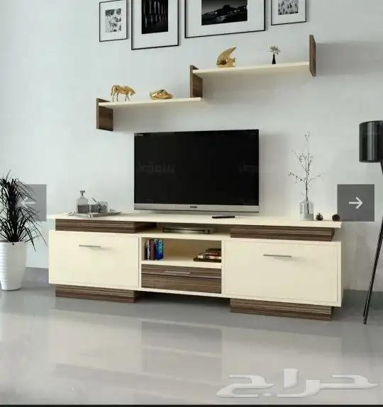 طاولة تلفزيون SHTV37 gأبيض ورمادي وبني وبيج 1