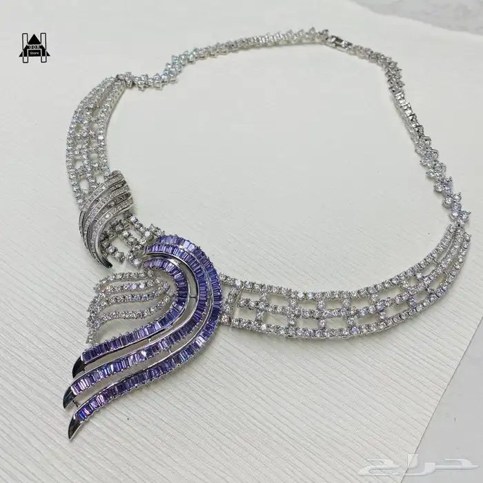 طقم فضة ( Silver ) بأحجار الياقوت الأزرق (زفير ) مرصع بزركون 1