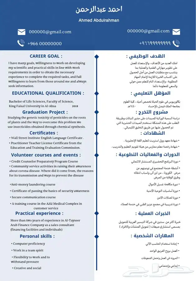 سيرة ذاتية ب25 ريال عربي وانجليزي ومدمج 2