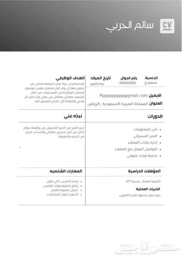 سيرة ذاتية مدمجة pdf 0
